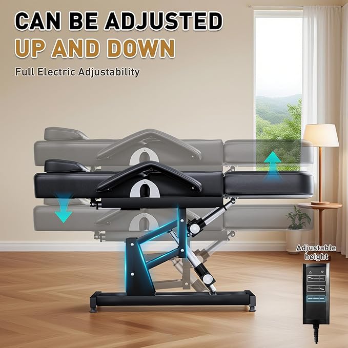 Fully Electric Massage Table with Lift, 1500lbs Capacity - Professional Adjustable Facial Bed for Estheticians, Spa & Waxing, Heavy-Duty 550lbs Capacity 2r1 (Black - Fully)