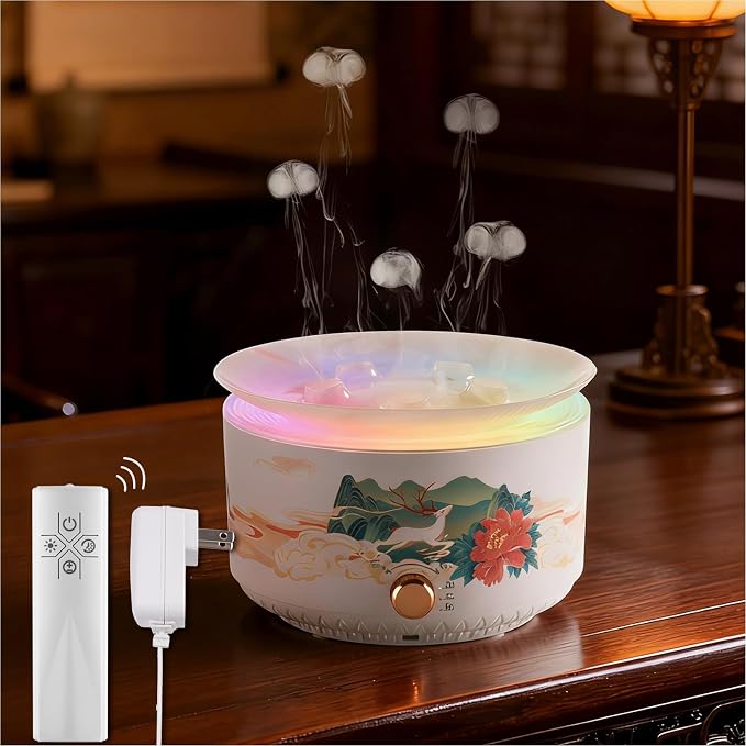 Essential Oil Diffuser 360ML，Jellyfish Diffuser Cool Mist Ultrasonic Aroma Aromatherapy Diffuser with Remote Control 7 Light 2 Mist Mode for Home Bedroom Office Hotel (White)