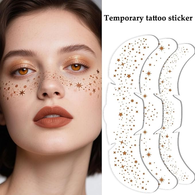 Brown Freckle Tattoos Stickers – Natural Looking Faux Freckles for Face | Waterproof, Long-Lasting, Easy to Apply & Remove | Star, Love & Freckle Design | Temporary Freckle Makeup for Women 8PCS