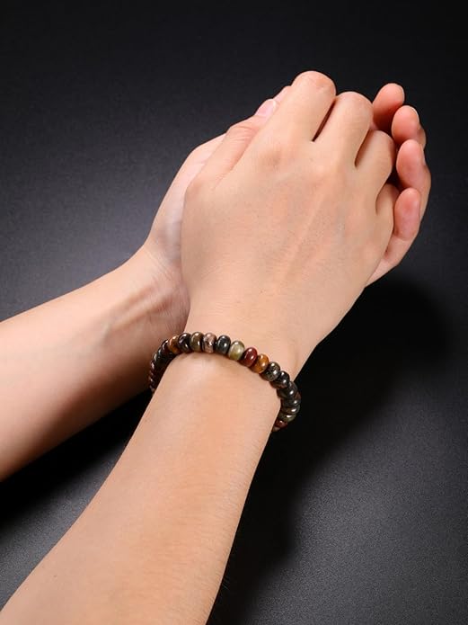 Top Plaza Crystal Beaded Bracelet for Men Healing Crystal Natural Picasso Jasper Gemstone Adjustable Braided Bracelet Men's Energy Spiritual Bracelet Jewelry Christmas Gifts