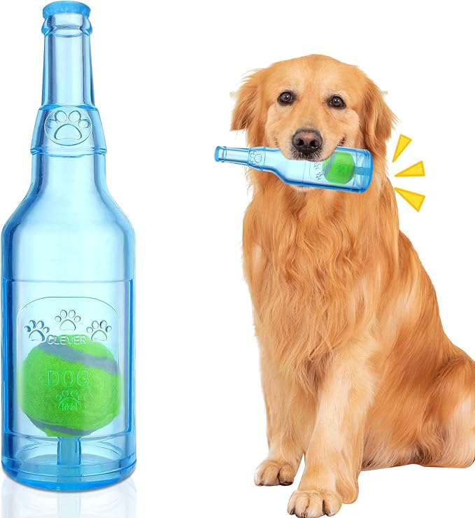 Water Bottle Dog Toy for Aggressive Chewers, Cute Squeaky Indestructible Water Bottle Dogs Chew Toys for Medium/Small Dogs Interactive Dog Toys to Exercise and Accompany (Blue-Large)