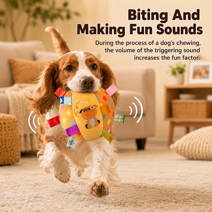 Colorful Squeaky Hanging Dog Training Toy, Dog Plush Toy,6-Inch Soft Stuffed Ball with Cotton Material, Pet Interactive Fetch Toy for Small to Large Dog (Monkey, Brown)
