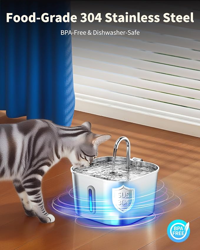 Lawfery Cat Water Fountain Stainless Steel, 74oz/2.2L Pet Fountain | Quiet Pump, Easy to Clean, Cat Drinking Fountain for Indoor Cats and Small Dogs