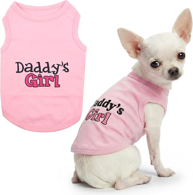 Parisian Pet Dog Shirt – 100% Cotton Shirts for Small Dogs – Pink Sleeveless Puppy Clothes – Lightweight and Breathable Dog Apparel – Girl Dogs Clothes - Stretchy Daddy’s Girl Pet Shirt