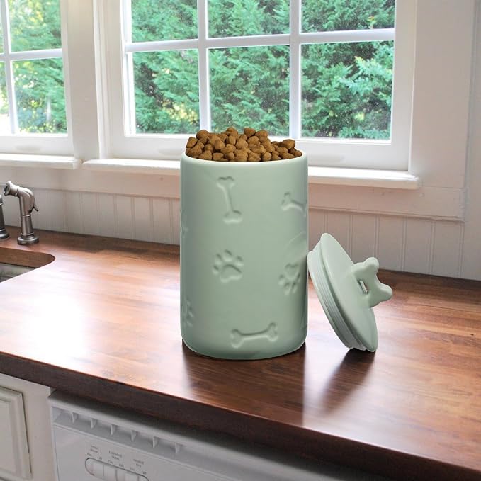 Dog Treat Container Airtight - 9"x5" Ceramic Big Treats Jar with Lid(Green)