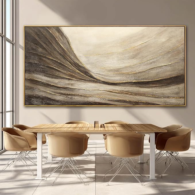 Large Framed Brown Abstract Gold Wall Art for Living Room 29x58 Inch