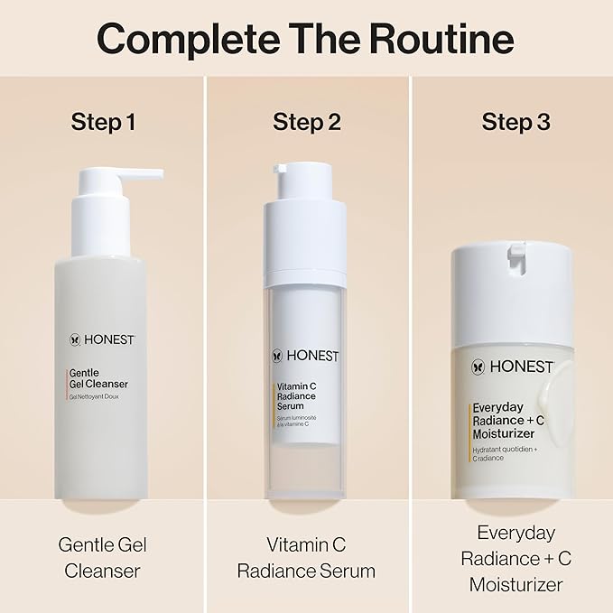 Honest Beauty Mini Vitamin C Radiance Serum, Improves Brightens Skin Tone and Complexion, Gentle for Sensitive Skin, Fragrance-Free, Vegan, Travel Size, .33 fl oz