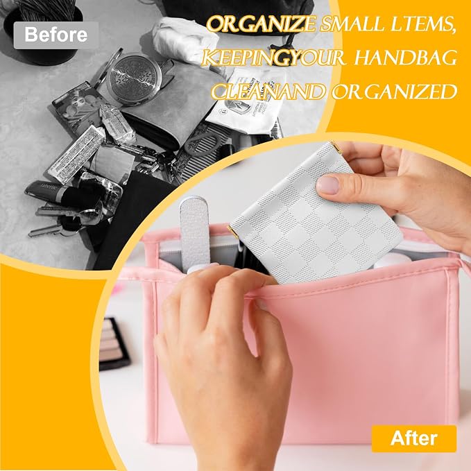 2 PCS Small Makeup Bag for Women, Small Pouches for Purse,Mini Checkered Cosmetic Bag Waterproof Pouch for Travel Storage bag, for Cosmetics Headphones Jewelry Cosmetic Lipstick Coins (Black, White)