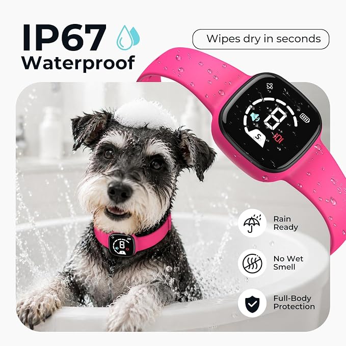 Stop Barking Collar, Dog Bark Collar with Silicone Strap, Bark Collar for Small Medium Large Dogs, Fashionable and Light-Weight Bark Collar with Beep & Vibration, 8 Sensitivity, Peach Pink