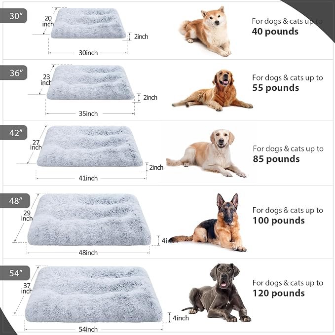 XXXL Dog Bed Washable, Large Waterproof Plush Pet Crate Pad 54", Grey | Ultra Soft Cozy, Removable Cover, Jumbo Dog Mat for Sleeping, Anti-Slip Bottom, Kennel Pad 54*37", Anti Anxiety ,120 lbs