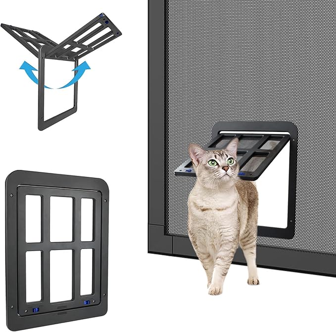 Dog Door for Screen Door, Small Pet Door for Small Dogs Cats, 8.3" x 10.3" Magnetic Flap Auto Close, Lockable Insert, Sliding Screen Door Compatible, Black S
