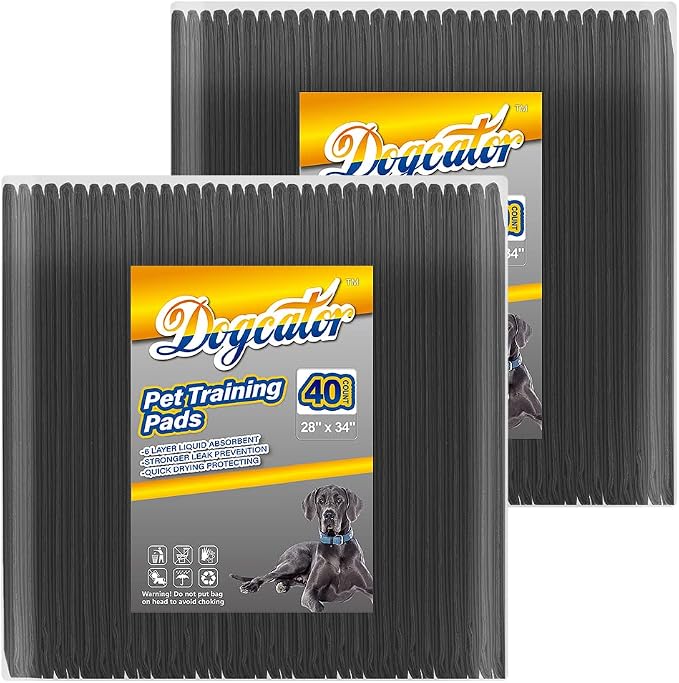 Dogcator Charcoal Puppy Pads Extra Large, Activated Dog Pee Pads, X-Large Odorless Potty for Dogs 28''x34'', 80 Count XL Disposable Pet Training Housebreaking, Black, 28''x34'' 80ct