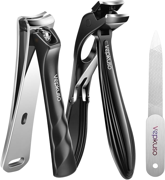 Vepkuso Toenail Clippers&Nail Clippers for Seniors Thick Nails - Professional Nail Clippers Set for Men/Women, Manicure Kit with Angled Head, Stainless Steel Toe Nail Cutter, Gift Idea