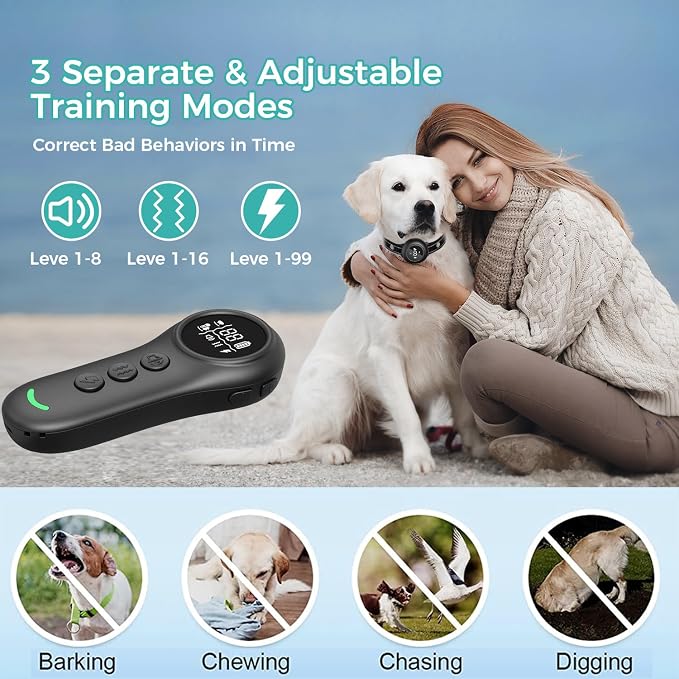 SmartPet Dog Training Collar with Remote - 4500FT Range, 3 Modes Beep Vibration Shock, IPX7 Waterproof Rechargeable Anti Bark Collar for Small Medium Large Dogs (10-120 lbs)