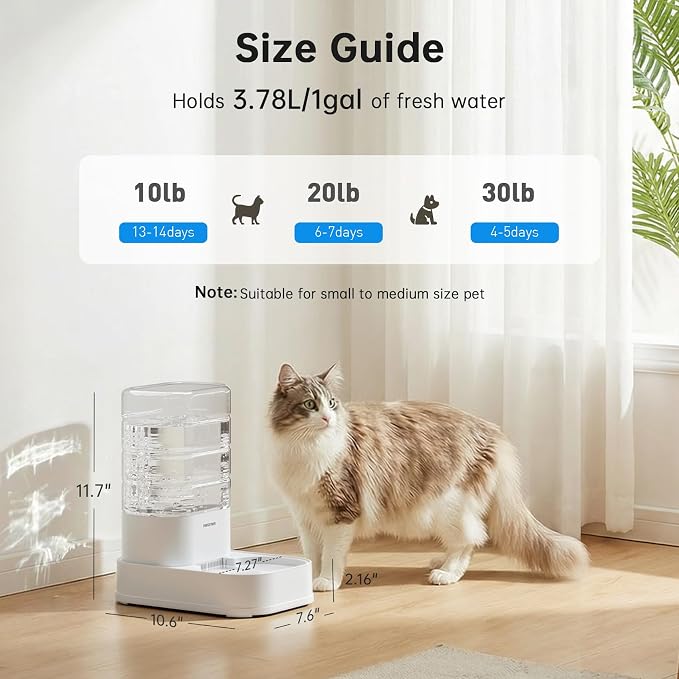 PAWGETHER® Automatic Cat Water Dispenser with 1 Filter Gravity Water Bowl for Dogs, 1 Gallon/3.5L Dog Water Bowl Dispenser, Cat Waterer, Easy to Fill