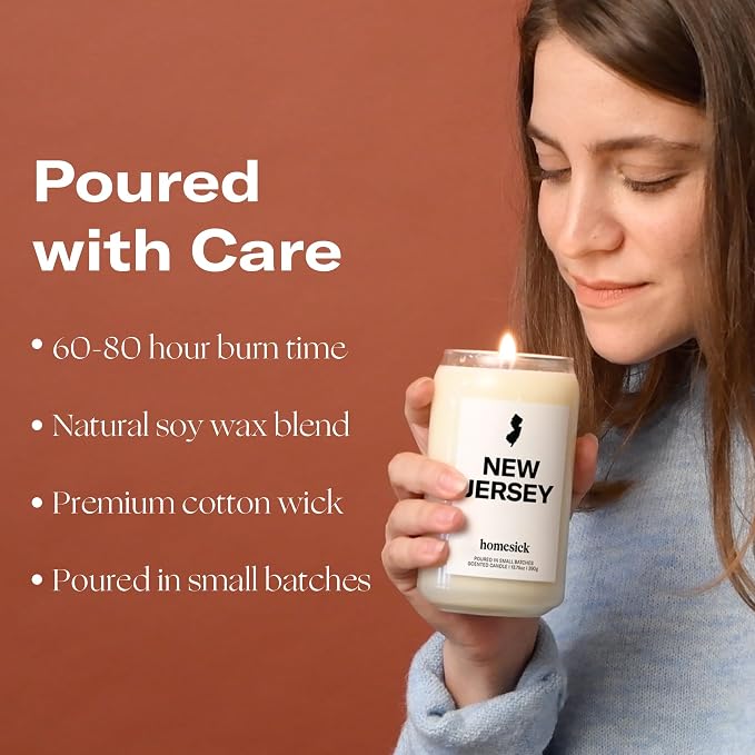 Homesick Scented Candles for Home (New Jersey) - 13.75 oz Long-Lasting Soy Wax Jar Candle for Women & Men for All Occasions, 60-80 Hours Burn Time - Notes of Candy Apple & Cranberry