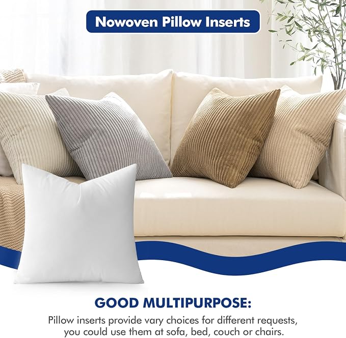 MIULEE Pillow Insert 22x22 Inch Decorative Square Throw Pillow Inserts | Premium Fluffy Pillow Forms Sham Stuffer for Sofa Couch Living Room