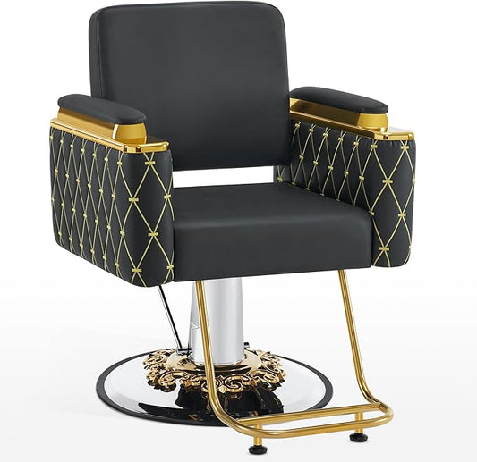 BarberPub Luxurious Salon Chair, Height Adjustable Black&Gold Salon Beauty Spa Styling Equipment, 440lbs Hydraulic Pump for Hair Stylist, Barber Shops&Beauty Salons 8633 (Black Gold)