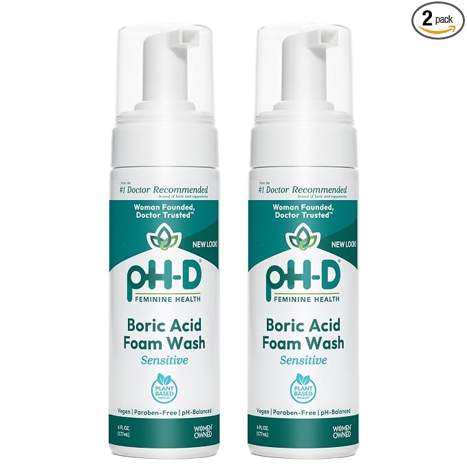 pH-D Feminine Health - Boric Acid Foam Wash - pH-Balanced, Paraben-Free, and Plant-based (Sensitive, 6 Fl Oz (Pack of 2))