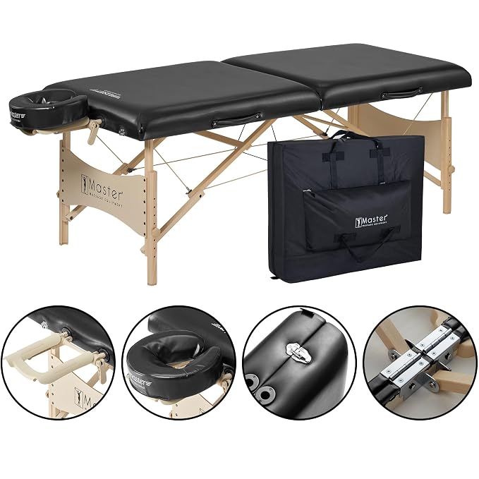 Master Massage 30" Balboa Portable Massage and Exercise Table Beauty Bed in Black Luster with Ambient Lighting System