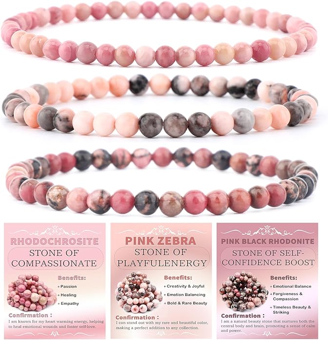 NCB 2.3-Piece 4mm Natural Crystal Gemstone Stretch Bracelets – Handmade Reiki Energy Healing Jewelry for Meditation,Yoga, Unisex