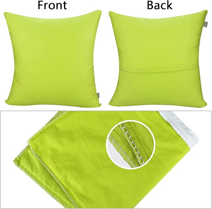 Thmyo 4-Pack 100% Cotton Comfortable Solid Decorative Throw Pillow Case, Square Cushion Cover Pillowcase Sublimation Blank Pillow Covers DIY Throw Pillowcase for Sofa(16x16 inch/ 40x40cm,Light Green)