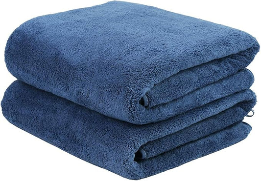 JML Luxury Hotel & SPA Bath Towels with Hanging Loop, Navy, 30"x60", 2 Pack | 350GSM, Microfiber, Super Soft, Absorbent, Fast Dry, Lightweight, Lint Free, Fade Resistant