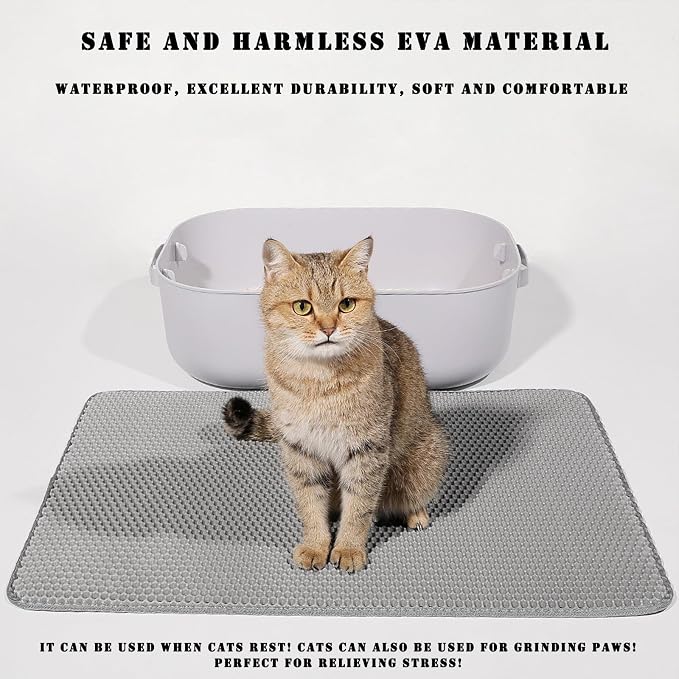 HCY&WLD Cat Litter Mat, Double Layer Cat Litter Box Mat (24x18 Inch, Khaki) | Waterproof Urine-Proof Non-Slip Litter Trapping Mat, Soft on Kitty Paws, Scratch-Resistant, Scatter Control, Easy to Clean