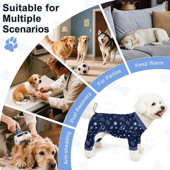 Bienbee Dog Pajamas, 4 Pack Adjustable Onesies for Small to Large Dogs M | Dog Shedding Suit with Soft Fabric, Breathable & Stretchy, and Adjustable Back Length for Sleeping Lounging and Daily Use