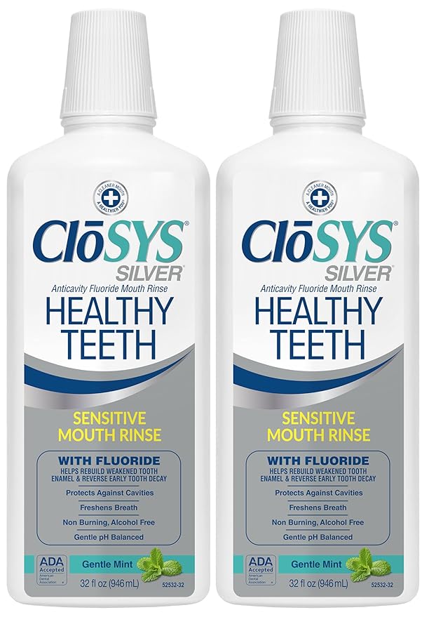 Closys Healthy Teeth Anti-Cavity Oral Rinse Mouthwash with Fluoride, Non-Burning, Non-Irritating – 32 Fl Oz (Twin Pack)
