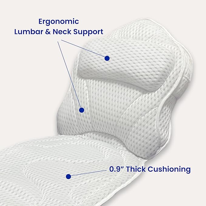 Tevanas Bath Pillows for Tub Full Body, Large Mesh tub Pillow for Bathtub for Head, Neck and Back Support with Laundry Bag and Hanger for Quick Drying White