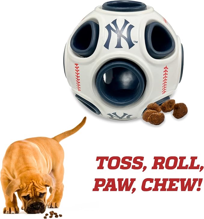 Pets First MLB New York Yankees Baseball Treat Dispensing Toy for Dogs and Cats, Rubber Ball, Interactive Fun Dog/Cat Treat, Natural Rubber Dog/Cat Feeder