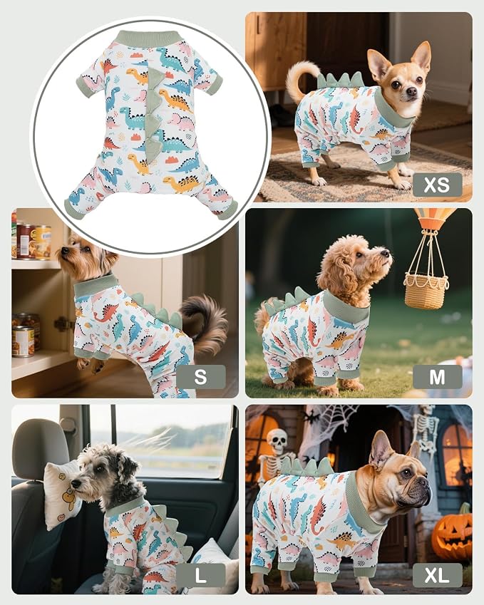 CuteBone Dinosaur Costume Dog Pajamas, Stretchy Spandex Crystal Velvet Sleepwear Coat for Small Dogs, Soft & Warm Pet Outfit Clothes for Cold Weather, Cozy Pullover Design COSP17XL