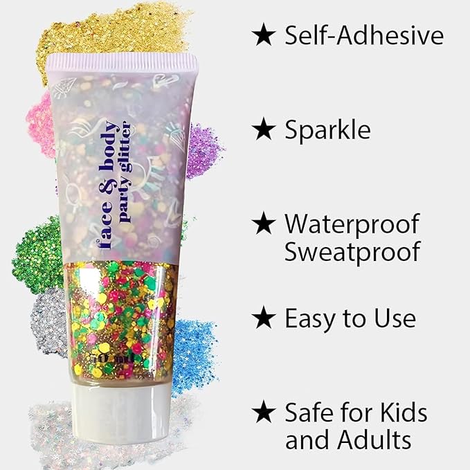 Carnival Body Glitter,Green Purple and Yellow Carnival Face Glitter Gel,Sparkling Holographic Long Lasting Chunky Glitter for Hair Face Nails,Accessories for Rave Festival Party (Carnival Themed)