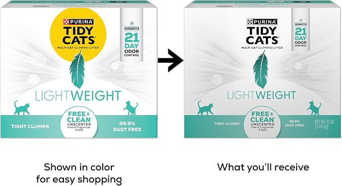 Purina Tidy Cats Lightweight Free and Clean Unscented Multi-Cat Clumping Cat Litter, Odor Control, Low Dust, 12 lb. Box