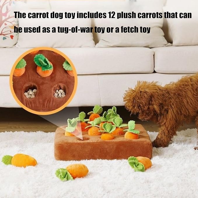 Carrot Dog Toy - Interactive Foraging Puzzle, Treat Hiding Plush Mat, Mental Stimulation Slow Feeder Enrichment Toy for Small Medium Dogs & Cats, Machine Washable