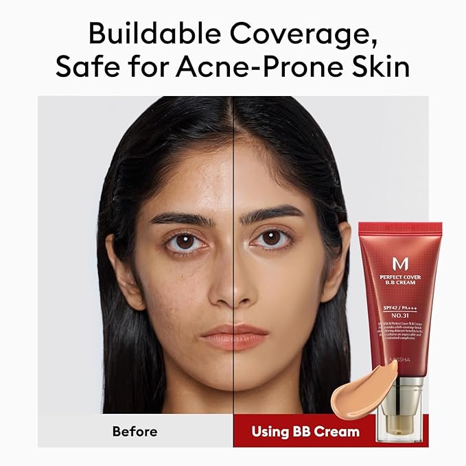 MISSHA M Perfect Cover BB Cream No 31.Golden Beige - Medium/Tan with Neutral Undertone SPF 42 PA +++ 1.69 Fl Oz - Tinted Moisturizer for face with SPF