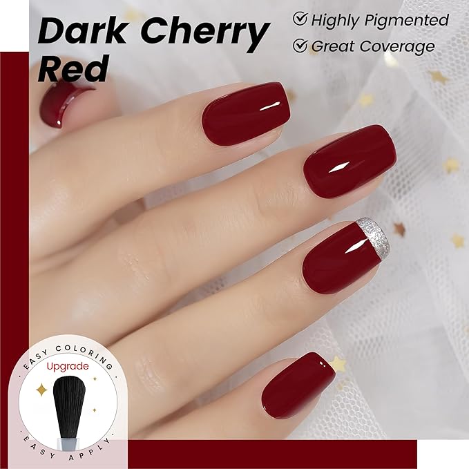 YTD Likomey Dark Cherry Red Gel Nail Polish,15ml Salon Home DIY Manicure and Pedicure Deep Burgundy Fall Winter Soak Off UV Color Varnish,CS413