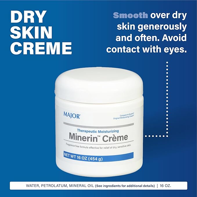 MAJOR Therapeutic Moisturizing Minerin Créme - Body Cream Moisturizer for Dry Skin - Fragrance-Free - 16 Oz. (2 Pack)