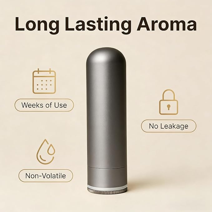 OiwMuOcki Essential Oil Nasal Inhaler - Eco-Friendly Reusable Aluminum Alloy Aromatherapy Inhaler, Leak-Proof Refillable for Sinus Relief with 20 Cotton Wicks (Gray)