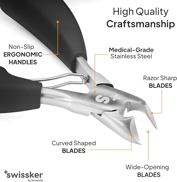 Swissker by Swissklip Heavy Duty Toenail Clippers for Men and Women – Professional Ergonomic Large Toe Nail Cutter & Trimmer for Thick Nails Seniors, Long Handle Toe Nail Clipper