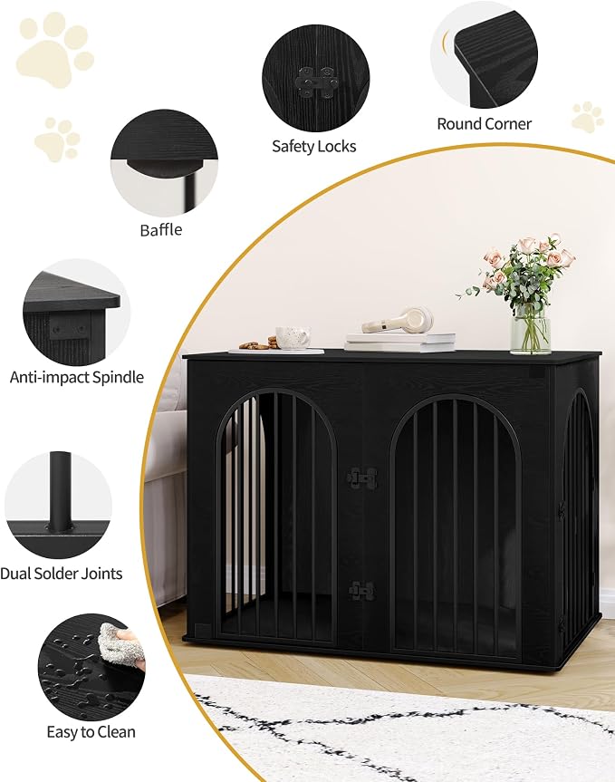 Hzuaneri 44.1'' Dog Crate Furniture,Dog Kennel Indoor for Medium/Large Dogs | Dog Kennel Furniture Wooden Dog Cage Heavy Duty Dog Crate Decorative Pet House End Side Table TV Stand,Black DFC83904B