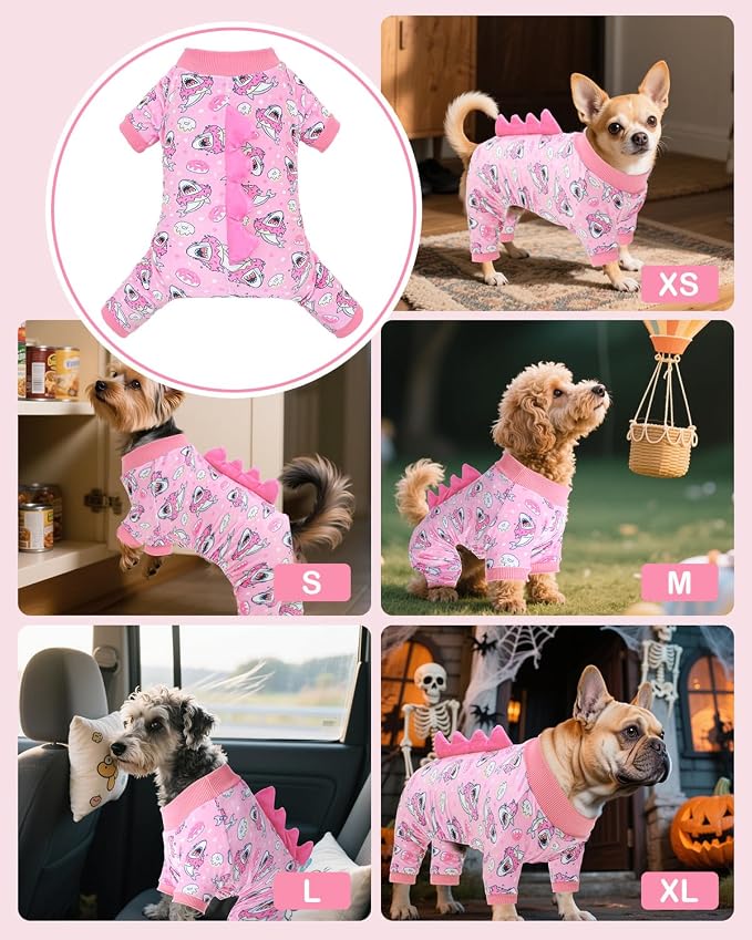 CuteBone Dinosaur Costume Dog Pajamas, Stretchy Spandex Crystal Velvet Sleepwear Coat for Small Dogs, Soft & Warm Pet Outfit Clothes for Cold Weather, Cozy Pullover Design COSP09XL