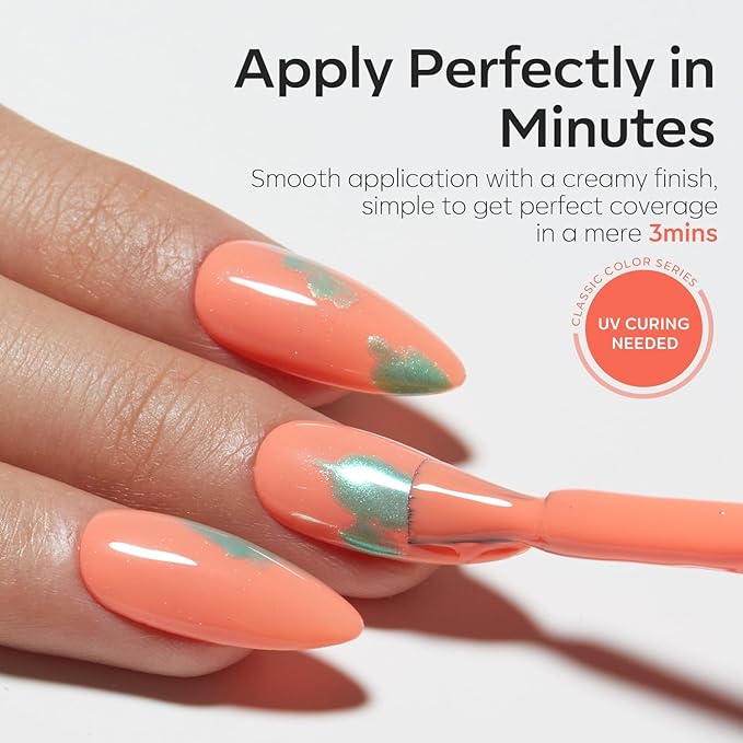 modelones Peach Gel Nail Polish, 15 ML Carly Coral Orange Color Fall Gel Polish Soak Off Led Autumn Nail Art Gel Manicure Salon DIY Gifts