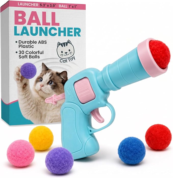 Pet Fit For Life Cat Ball Launcher - Interactive Cat Balls Toy, Medium Blue