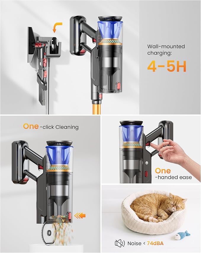 Cordless Vacuum Cleaner for Home, 65KPA 650W 70Mins Stick Vacuum Cordless with Three Suction Modes, Self-Standing&LED Screen, Anti-Tangle Brush, Vacuum Cleaners for Pet Hair/Hardwood Floors/Carpet