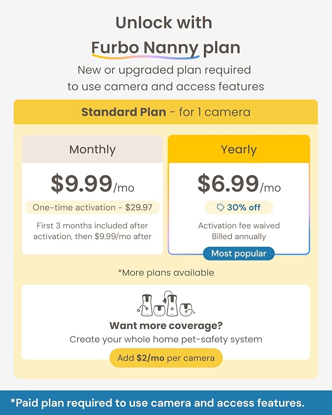 Furbo 360° Dog Camera [Subscription Required] Unlock w/Paid Plan: Home Security & Dog Safety Alerts, Rotating Pet Treat Toss, 2-Way Speaker (Low Risk, 3mo Min. Cancel Anytime) | Stay connected with AI Dog & Home Safety Alerts, Treat Toss, Auto-Tracking...