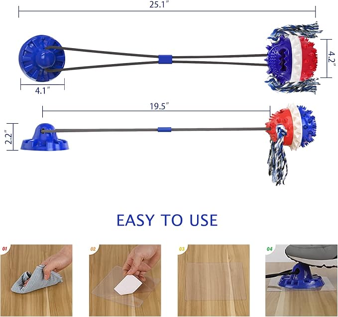 Askhald Aggressive Chewer Dog Toys - Rope Toys with Suction Cup, Teething Treats & Puzzle Food Dispensing Ball (Navy Blue)