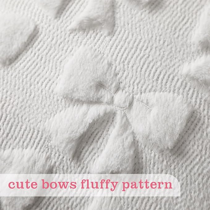 Mixweer Cream White Bow Pillow Covers Set of 2 Preppy Room Decor Coquette Cute Spring Summer Decorative Faux Fur Soft Bowknot Stuff Fluffy Plush Aesthetic Pillowcase for Bed Sofa Couch (20 x 20 Inch)