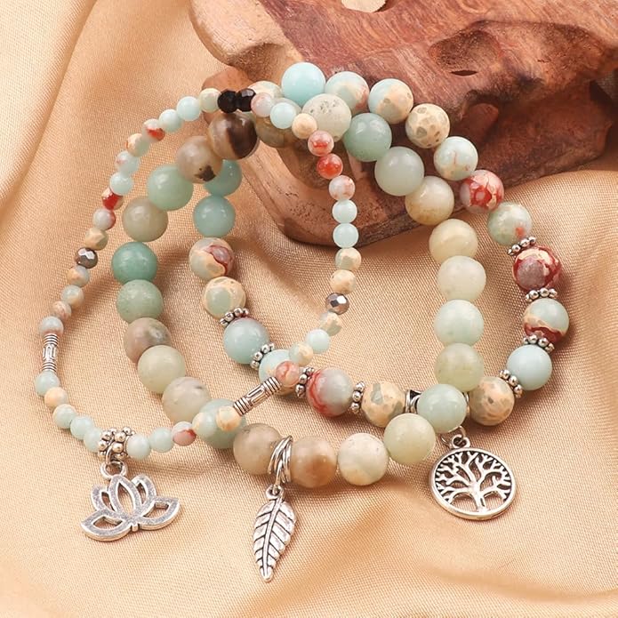 UEUC Tree of Life Yoga Healing Stone Bracelets,Multilayer Lotus Chakra Stone Reiki Bracelet Sets,Anxiety Crystal Natural Stone,for Women Stress Relief